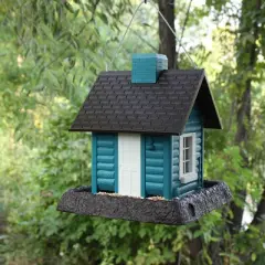 North States Lakeside Cabin Hopper Bird Feeder 10.75" Dark Teal Blue
