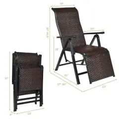 Costway 2PCS Patio Rattan Folding Lounge Chair Recliner Back Adjustable Beach Yard Pool