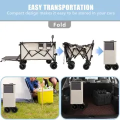 YONWAY Heavy-Duty Foldable Wagon with Extended Tailgate,480LBS Capacity,All-Terrain Beach Wheels,Perfect for Beach Trips,Fishing,Shopping,Khaki