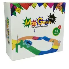 Mag Genius 55 pieces Magnetic Speedway Racetracks with Self Driving Battery Powered Race Cars