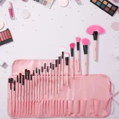 Zodaca 24 Piece Makeup Brush with Pouch Bag Organizer, Pink