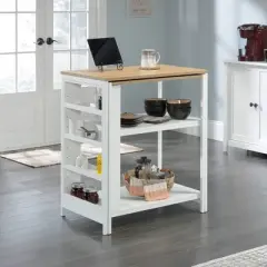 Counter Height Kitchen Island Baltic Oak Trim White - Sauder
