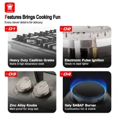 GASLAND 36 Inch 5 Burners Gas Cooktop, CSA Certified, 120V Plug-in, NG/LPG Convertible,  PRO GH2905SS1FC