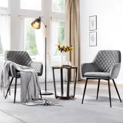 Yaheetech Set of 2 Velvet Fabric Dining Chairs With Metal Legs