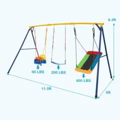 Infans 3-in-1 Kids Swing Set 660 LBS Carbon Steel Swing Frame w/Belt Swing for Toddlers