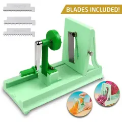 Vollum Turning Vegetable Spiral Slicer with 1 Straight-Edged Blade and 3 Serrated Blades - Green