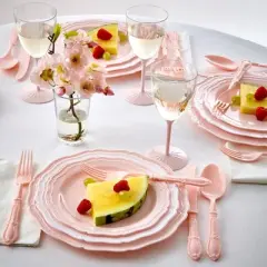 Silver Spoons Elegant Disposable Plastic Plates for Party, Heavy Duty Disposable Dinner Set (20 PC)