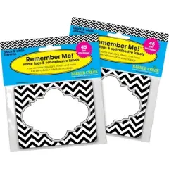 2pk 45ea Black & White Chevron Remember Me! Self-Adhesive Name Tag Labels - Barker Creek: Paper, 3.5"x2.75", 90 Count