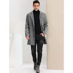 Lars Amadeus Men's Regular Fit Notched Lapel Single Breasted Herringbone Overcoat