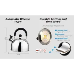 J&V TEXTILES 2.5qt Stainless Steel Whistling Tea Kettle