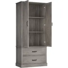 Kitchen Pantry Storage Cabinet, 65" Tall Food Pantry Cabinet with 3 Storage Shelves and 2 Large Drawers, Farmhouse Kitchen Cupboard