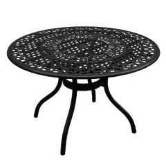 5pc Patio Dining Set with 48" Ornate Outdoor Mesh Aluminum Round Table & Checker Chairs - Black - Oakland Living: UV-Resistant, Mold-Resistant