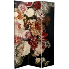71" Double Sided Vintage Flowers Canvas Room Divider - Oriental Furniture