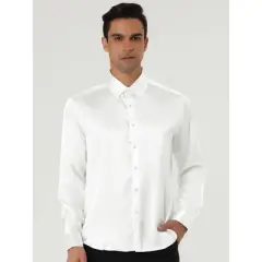 Lars Amadeus Men's Satin Point Collar Long Sleeve Button Down Slim Fit Dress Shirts