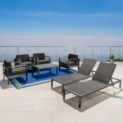 Christopher Knight Home Cape Coral Outdoor Aluminum 6 Seater Club Chair Chat Set with Chaise Lounges