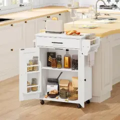MaseiKar Kitchen Island with Power Outlet, Kitchen Storage Island with Large Worktop, Rolling Kitchen Island Cart on Wheels, for Kitchen