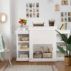Costway 70'' Fireplace TV Stand Modern Media Entertainment Center Bookcase White\Black