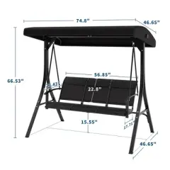 GustoWave 3-Seat Patio Swing Chair with Adjustable Canopy-Heavy-Duty Outdoor Porch Swing for Adults with Breathable Textilene Armrests Seat-Perfect