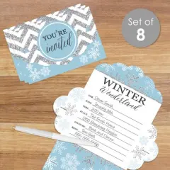 Big Dot of Happiness Winter Wonderland - Fill-In Cards - Snowflake Holiday Party and Winter Wedding Fold and Send Invitations - Set of 8