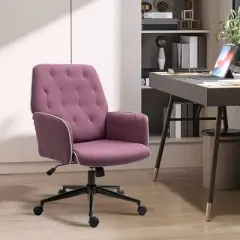 Vinsetto Modern Mid-Back Tufted Velvet Fabric Home Office Desk Chair with Adjustable Height, Swivel Adjustable Task Chair with Padded Armrests, Purple