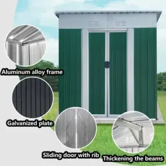 MOEPISY 5X3 Feet Small Mini Outdoor Storage Sheds Pent Roof Green With Aluminum Alloy Frame And Sliding Door