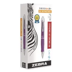 Zebra GR8 Gel Pen, Retractable, Medium 0.7 mm, Violet Ink, Violet/Silver Barrel, 12/Pack