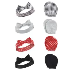 Hudson Baby Infant Girl 16Pc Headband and Scratch Mitten Set, Houndstooth, 0-6 Months