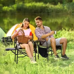 VINGLI Portable Folding Camping Chair, Directors Chair with Side Table & Carry Bag, 2 Pack, for Beach, Fishing,Trip, Picnic, Lawn-Brown