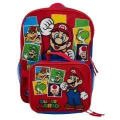 Super Mario Brothers 2 Piece Backpack Set, Boys & Girls 16" School Bag, Blue