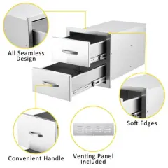 Outdoor Kitchen Drawer with Divider,Stainless Steel Flush Mount Single BBQ Drawer,Built-In Access Drawer with Venting Panel for Kitchen Island