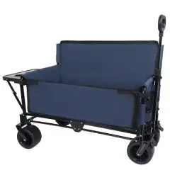 3-in-1 Convertible Folding Wagon Cart with Bench Seat & Rear-Mounted Folding Tabletop - 500lbs Heavy-Duty Utility Wagondark blue