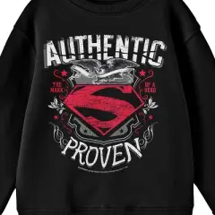 Superman Authentic Proven Distressed Graphic Crew Neck Long Sleeve Black Youth Tee