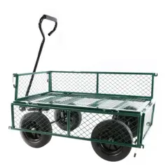 DSVIMOY Portable Folding Beach Wagons with Wheels, Portable Carts with Adjustable Handle, Green, 37"*19.48"*40.15"