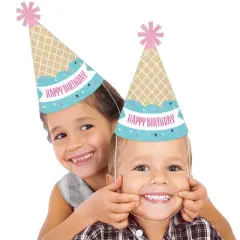 Big Dot of Happiness Scoop Up The Fun - Ice Cream - Cone Happy Birthday Party Hats for Kids and Adults - Set of 8 (Standard Size)