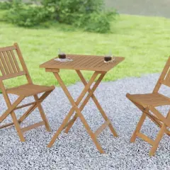 Emma and Oliver Portable Natural Solid Acacia Wood Folding Patio Side Table for Indoor and Outdoor Use