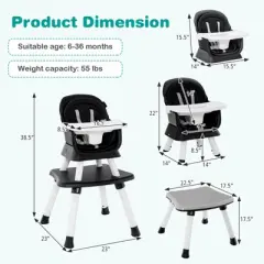 Infans 8 in 1 Baby High Chair, Convertible Highchair for Babies and Toddlers/Table and Chair Set/Booster Seat/Toddler Chair with Safety Harness, Black