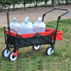 folding wagon Collapsible Outdoor Utility Wagon, Heavy Duty Folding Garden Portable Hand Cart Black+Red