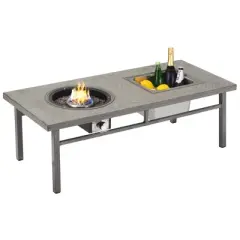 Heynemo Aluminum Propane Fire Pit Table, 4.5 Gallons Ice Bucket, and Lava Rocks, 3-in-1 Coffee Table for Outdoor Patio