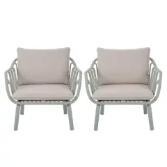 Set of 2 Modern Outdoor Club Chairs with Cushion,Weather Resistant Plastic Patio Chair,Iron Legs Arm Chair for Garden or Balcony-Cuddlewood