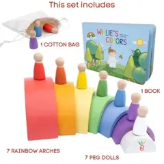 Extasticks Willie's Rainbow World Wooden Arches And Peg Dolls Set With Book