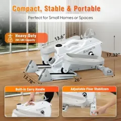 Ksports Mini Elliptical Machine with Quiet Magnetic Resistance, 3-Level Incline and LED Display, Compact Home Gym Equipment for Exercise, White