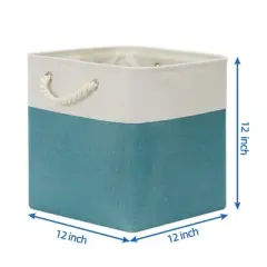 Aoibox Fabric Cube Storage Baskets 12x12 Inch Collapsible Storage Bins with Handles for Shelves Home Organizing 4 Pack White Teal