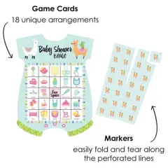 Big Dot of Happiness Whole Llama Fun - Picture Bingo Cards and Markers - Llama Fiesta Baby Shower Shaped Bingo Game - Set of 18
