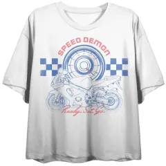 Sportsbike Race "Speed Demon, Ready Set Go" Women's White Graphic Crop Tee