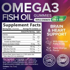 Omega-3 Gummies, Fish Oil Gummies for Adults & Kids, Vitamins, EPA & DHA Fish Oil Fatty Acids Gummy Supplement - 60 Gummies By Nature's Nutrition