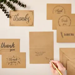Best Paper Greetings 36 Pack Rustic Kraft Paper Material Thank You Cards with Envelopes for Wedding, Baby Shower, Birthday Party, 4 x 6 in