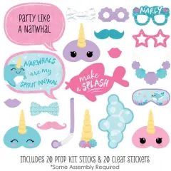 Big Dot of Happiness Narwhal Girl - Under The Sea Baby Shower or Birthday Party Photo Booth Props Kit - 20 Count