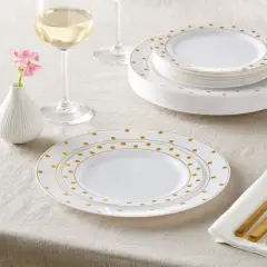 Silver Spoons Elegant Disposable Plastic Plates for Party, Heavy Duty Gold Salad Plates - 7.5", (20 PC) - Charming Dots Collection