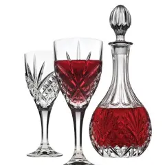 Godinger Silver 5pc Dublin Crystal Wine Decanter Set: Hand Wash, Service for 4, Includes Decanter & Wine Glasses