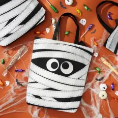 Blue Panda 12 Pack Mummy Halloween Tote Bags for Kids, Trick or Treating, 15 x 16 In